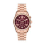 Michael Kors Lexington Lux MK7275 rose gold-tone chronograph watch with burgundy dial and crystal-set bezel on stainless steel bracelet