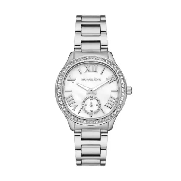 Michael Kors Sage MK4807 stainless steel watch with mother of pearl dial and crystal bezel