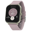 Reflex Active Nexus 100 S smartwatch with pink silicone strap and olive aluminium case displaying fitness tracking interface
