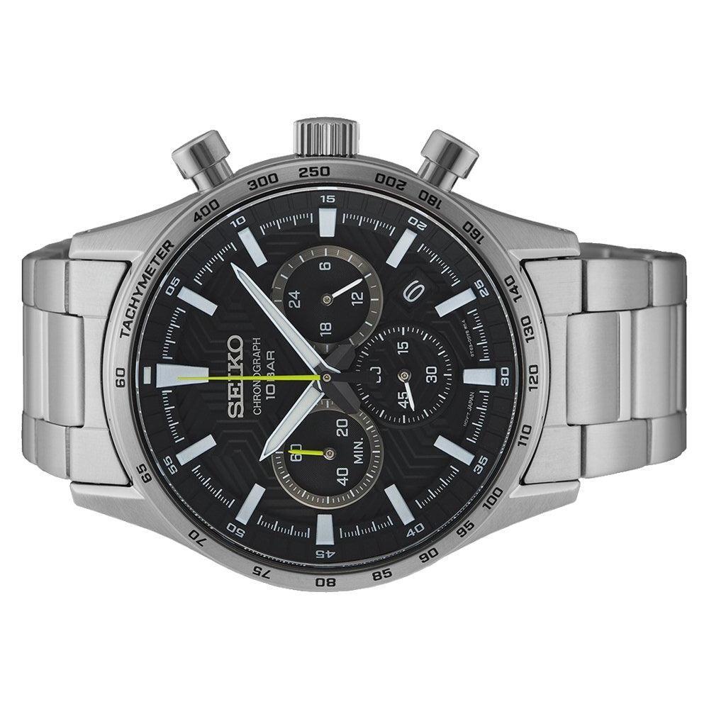 Seiko Quartz Chronograph 43mm Black Dial Steel Bracelet Watch (SSB413P1)