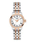 Tissot Classic Dream Lady 28mm two-tone stainless steel and rose gold PVD quartz watch with white Roman numeral dial and integrated bracelet