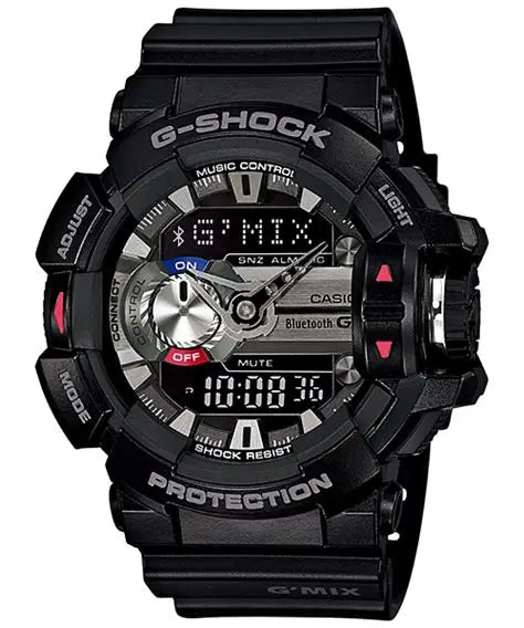 Casio G-Shock G'MIX GBA-400-1A black resin Bluetooth ana-digi watch with music control and 200m water resistance