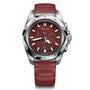Victorinox I.N.O.X. Chrono 241986 red dial chronograph watch with 43mm stainless steel case and red rubber strap