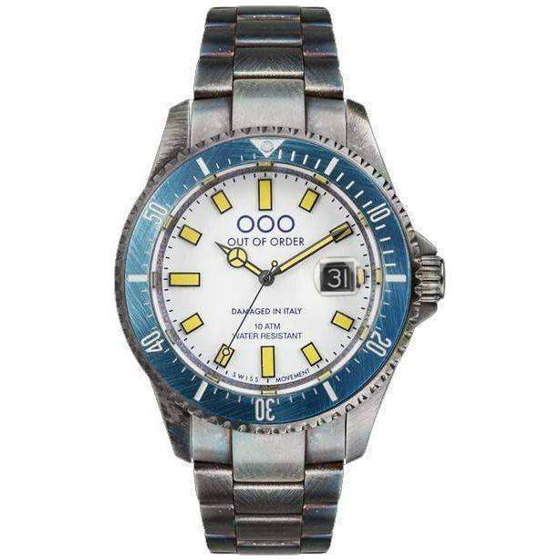 Out Of Order Casanova Capitano OOO.001-18.BI.BL white dial blue bezel stainless steel dive watch with yellow luminous markers and date window