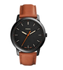 Fossil FS5305 black dial watch with orange seconds hand and leather strap