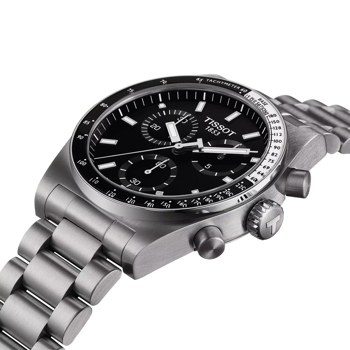 Tissot PR516 Chronograph 40mm Black Dial Steel Bracelet Watch (T1494171105100)
