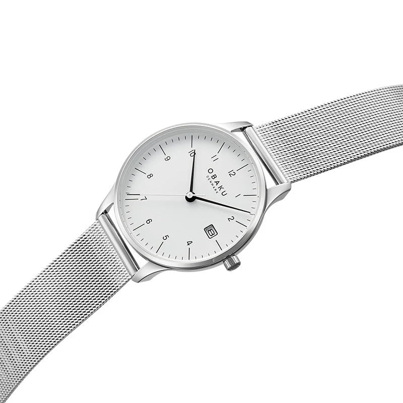 Obaku Chia Lille Quartz White Dial Stainless Steel Mesh Ladies Watch (V298LDCWMC)