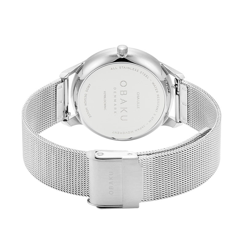 Obaku Chia Lille Quartz White Dial Stainless Steel Mesh Ladies Watch (V298LDCWMC)