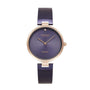 Obaku Diamant Violet V256LXVQMQ ladies quartz watch with blue sunburst dial, rose gold case, diamond accent and blue mesh bracelet
