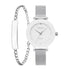 Obaku Lilje Steel V299LXCWMC-EJBCV white dial diamond ladies watch with stainless steel mesh bracelet and chain bracelet set