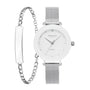 Obaku Lilje Steel V299LXCWMC-EJBCV white dial diamond ladies watch with stainless steel mesh bracelet and chain bracelet set