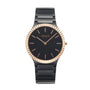 Obaku V292GXMBSB Linje Ink black dial quartz watch with IP black steel case and bracelet, rose gold fluted bezel, minimalist Scandinavian design