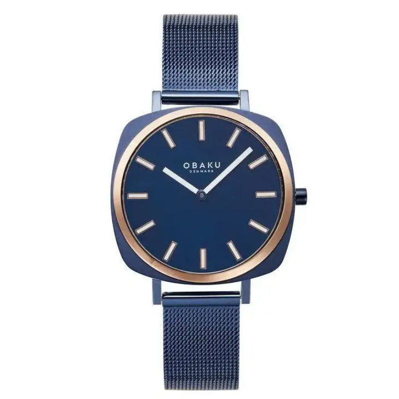 Obaku Punkter Lille watch with blue dial and stainless steel mesh bracelet