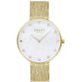 Obaku Glans V288LXCWHC ladies quartz watch with mother-of-pearl dial, crystal hour markers, and gold mesh bracelet, 36mm case
