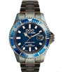 Out Of Order Casanova Blue OOO.001.18-BL.CR Swiss quartz diver watch with sunburst blue dial, stainless steel case and bracelet, unidirectional bezel