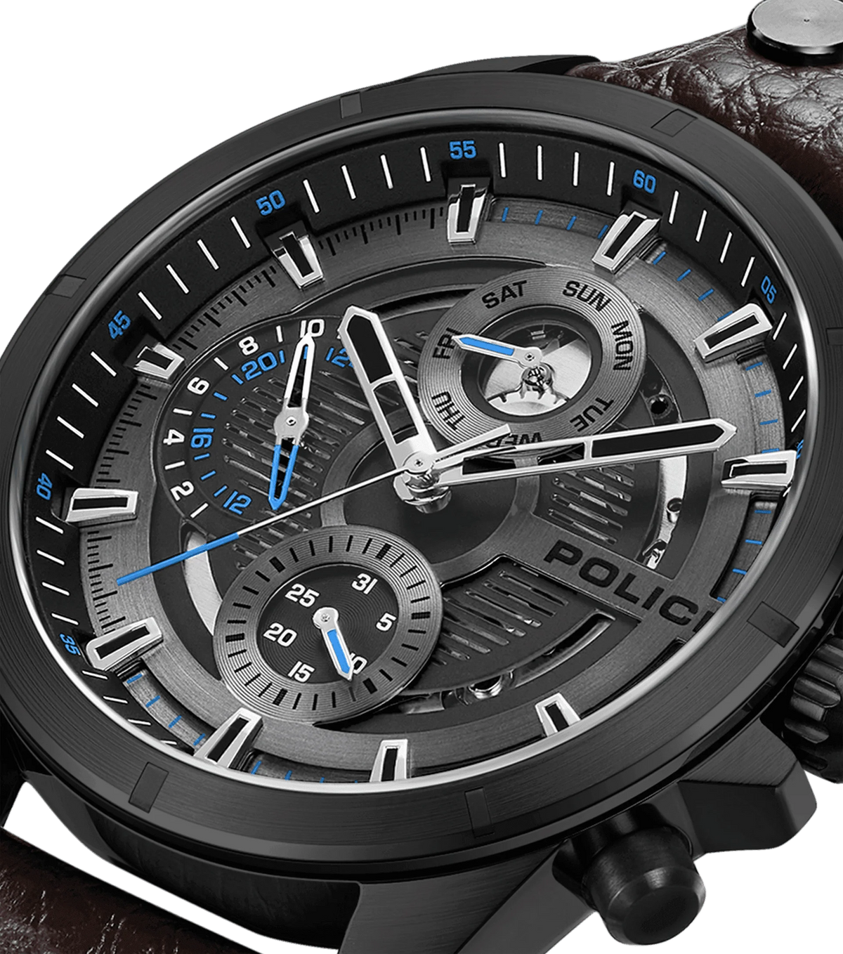 Police Malawi grey dial with day, date and 24-hour sub-dials