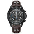 Police Malawi chronograph watch front view showing grey skeletonised dial with blue accents