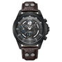Police Malawi chronograph watch front view showing grey skeletonised dial with blue accents
