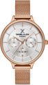 Daniel Klein Exclusive DK.1.12990-2 women's rose gold mesh watch with silver guilloche dial and multifunction subdials