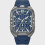 Police Bullhead chronograph with blue dial, gunmetal tonneau case and silicone strap