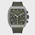 Police Coswig tonneau-shaped quartz chronograph watch with green textured dial, 50mm grey stainless steel case, and green textile strap