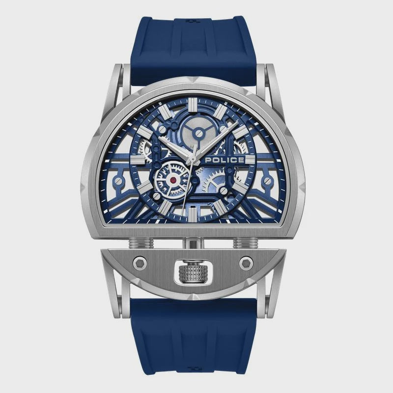 Police Daintree 2.0 steel watch with skeleton dial and silicone strap