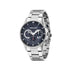 Police Driver 14383JS-03M quartz multifunction watch with textured blue dial and stainless steel bracelet on white background