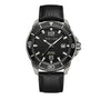 Police Thornton PEWJB2228102 men's quartz watch with black dial, stainless steel case, rotating bezel, and black leather strap