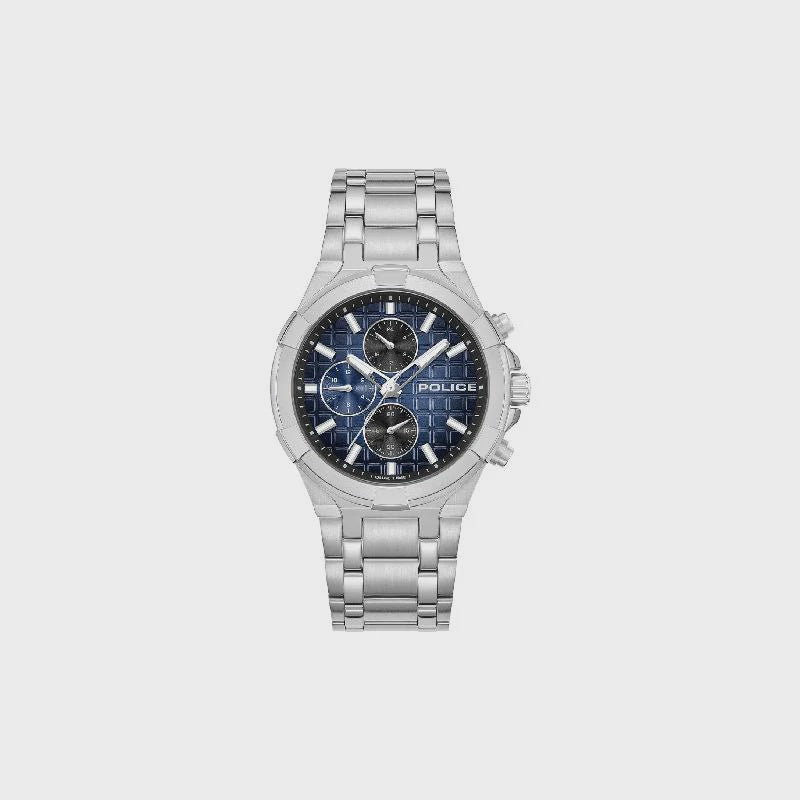 Police Guardian PEWGK0082004 men's chronograph watch with blue gradient dial and stainless steel bracelet