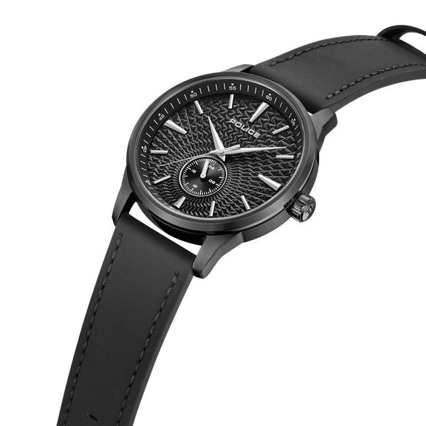 Police Jet Urban Quartz Black Textured Dial Gunmetal Stainless Steel Small Seconds Watch (PEWGF0093603)