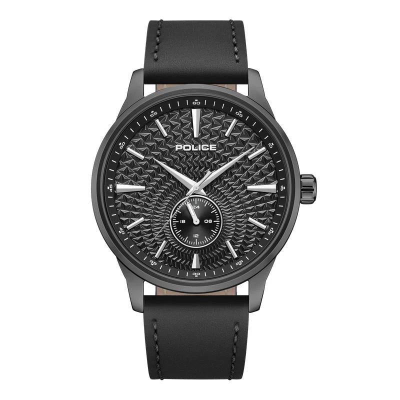 Police Jet Urban Quartz Black Textured Dial Gunmetal Stainless Steel Small Seconds Watch (PEWGF0093603)