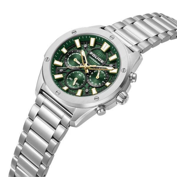 Police Moonstrike Chronograph Quartz Green Dial Stainless Steel Watch (PEWGK0093101)