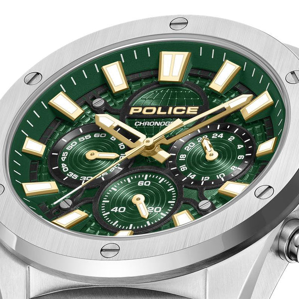 Police Moonstrike Chronograph Quartz Green Dial Stainless Steel Watch (PEWGK0093101)