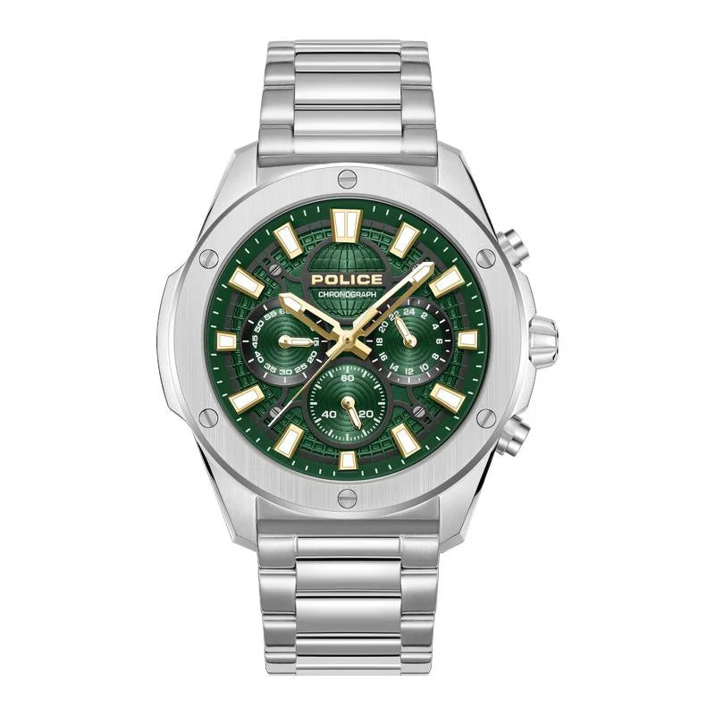 Police Moonstrike Chronograph Quartz Green Dial Stainless Steel Watch (PEWGK0093101)