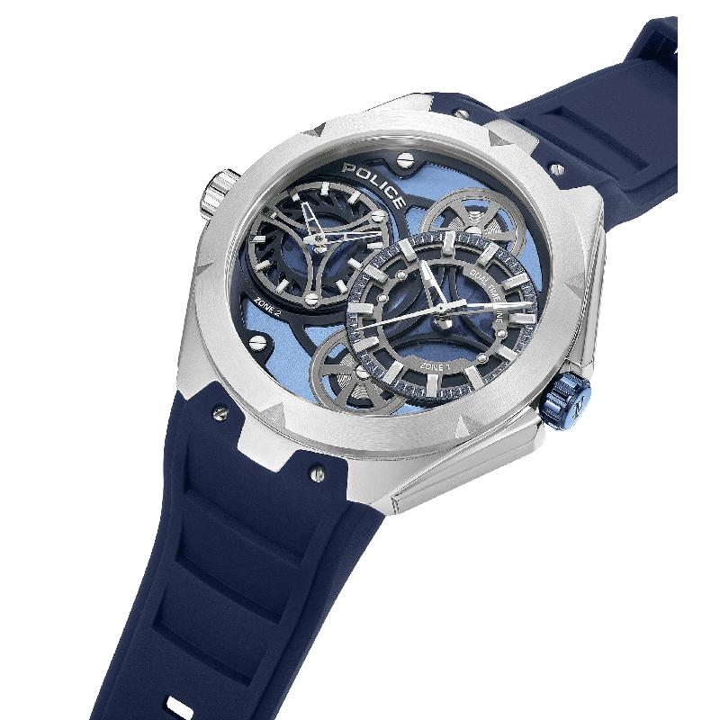 POLICE Scepter Dual Time Quartz Blue Dial Stainless Steel Silicone Strap Watch (PEWGM0081703) - Cassim & Co South Africa