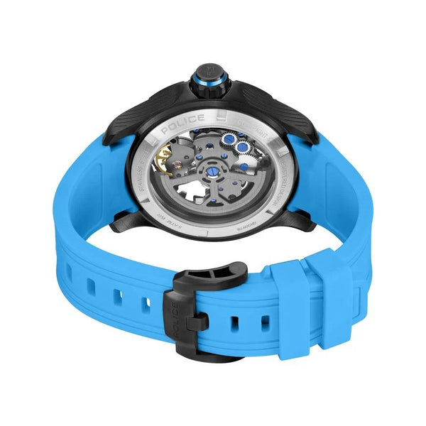 Police Spirit Automatic Skeletonised Black PVD Blue Strap Watch (PEWGR0097804)