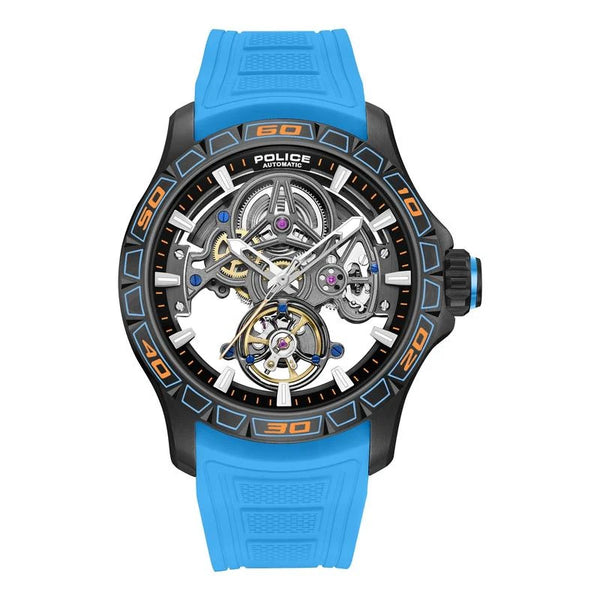 Police Spirit Automatic Skeletonised Black PVD Blue Strap Watch (PEWGR0097804)