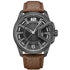 POLICE Underlined PEWJB0005602 men's quartz watch with black radial dial, gunmetal PVD stainless steel case, date display, and brown distressed leather strap