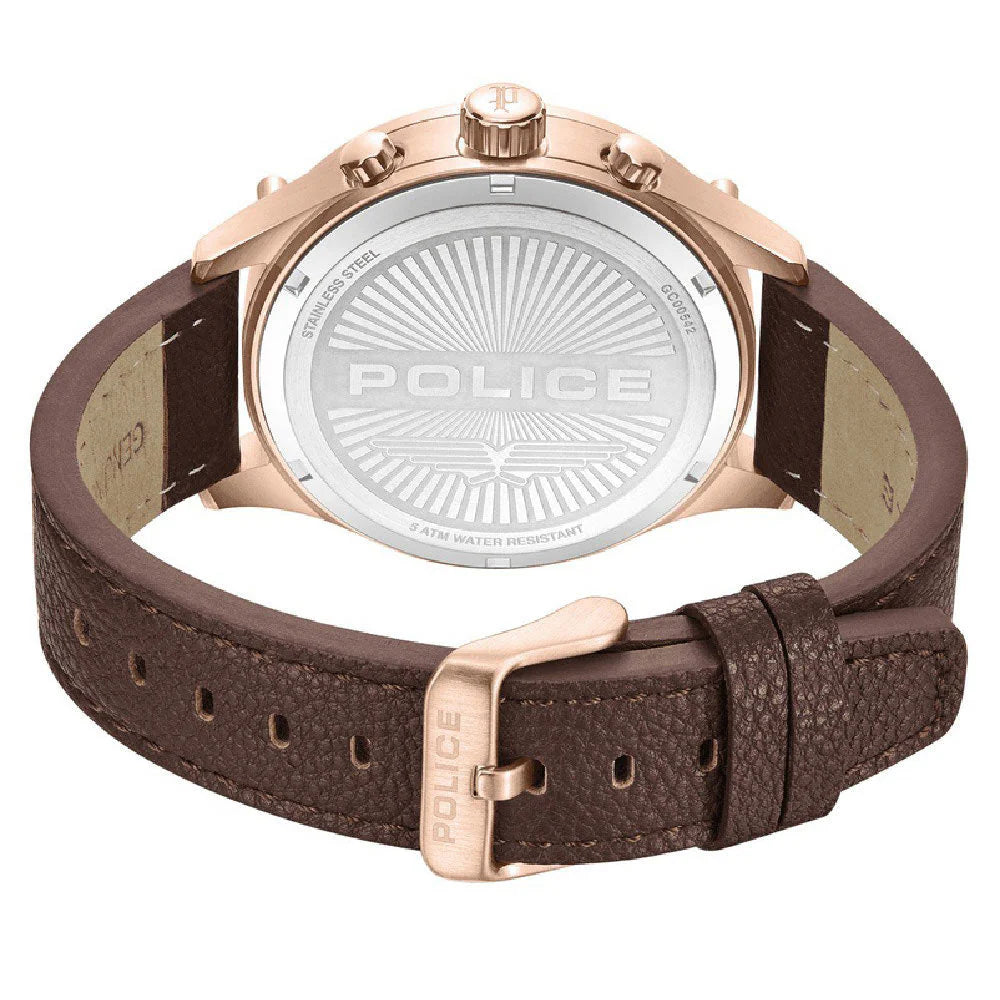 Police Wadden Quartz Chronograph Rose Gold Brown Leather Watch (PEWGC0054204) - Cassim & Co South Africa