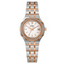 Rotary Brilliance RLB10015/01 ladies quartz watch with white tapisserie dial, crystal-set octagonal bezel, and two-tone rose gold stainless steel bracelet