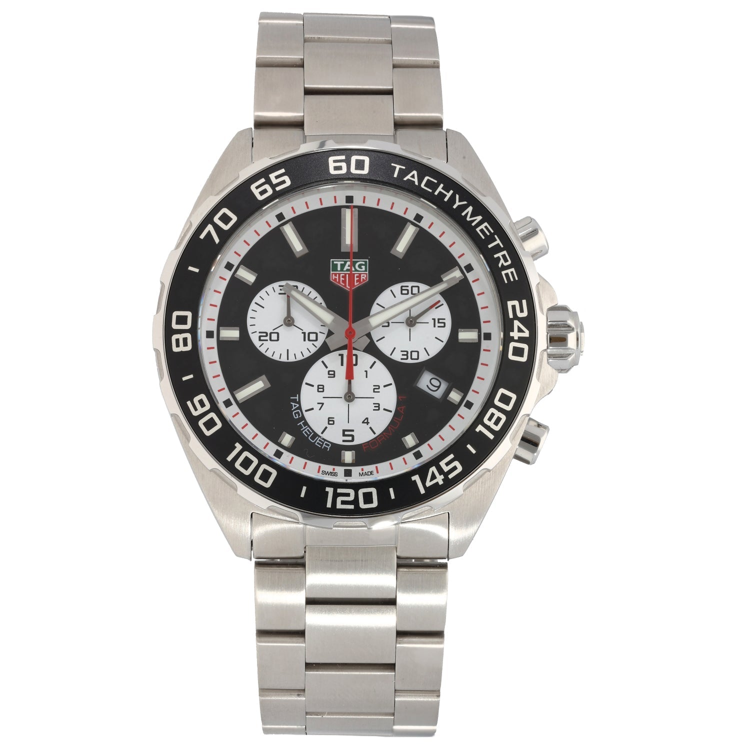 Pre-owned TAG Heuer Formula 1 Chronograph black dial stainless steel bracelet tachymeter bezel Swiss quartz sports watch