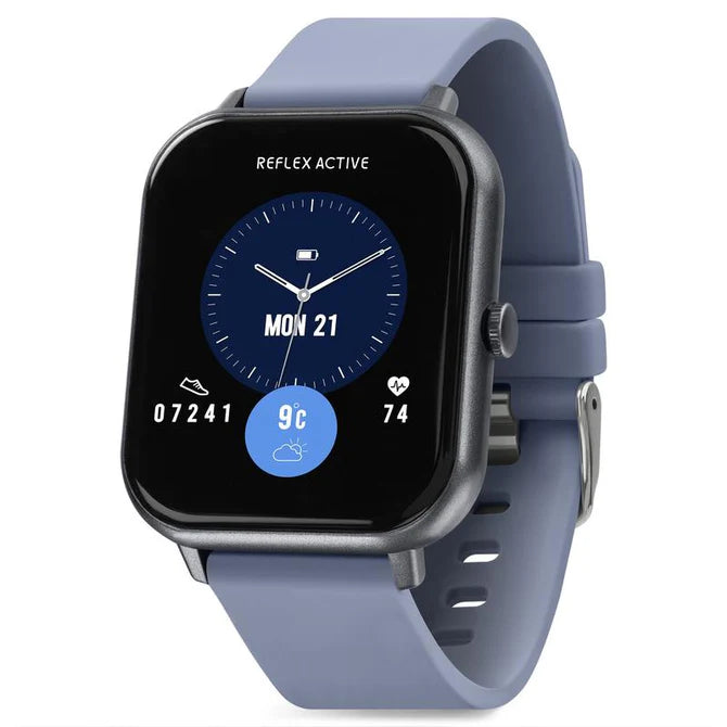 Reflex Active Nexus 100 S smartwatch with 1.83 inch AMOLED display navy silicone strap 38mm case showing fitness tracking interface