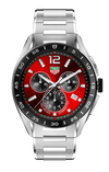 TAG Heuer Connected Calibre E4 smartwatch with red dial, black ceramic bezel, stainless steel case and bracelet, 45mm reference SBR8A10