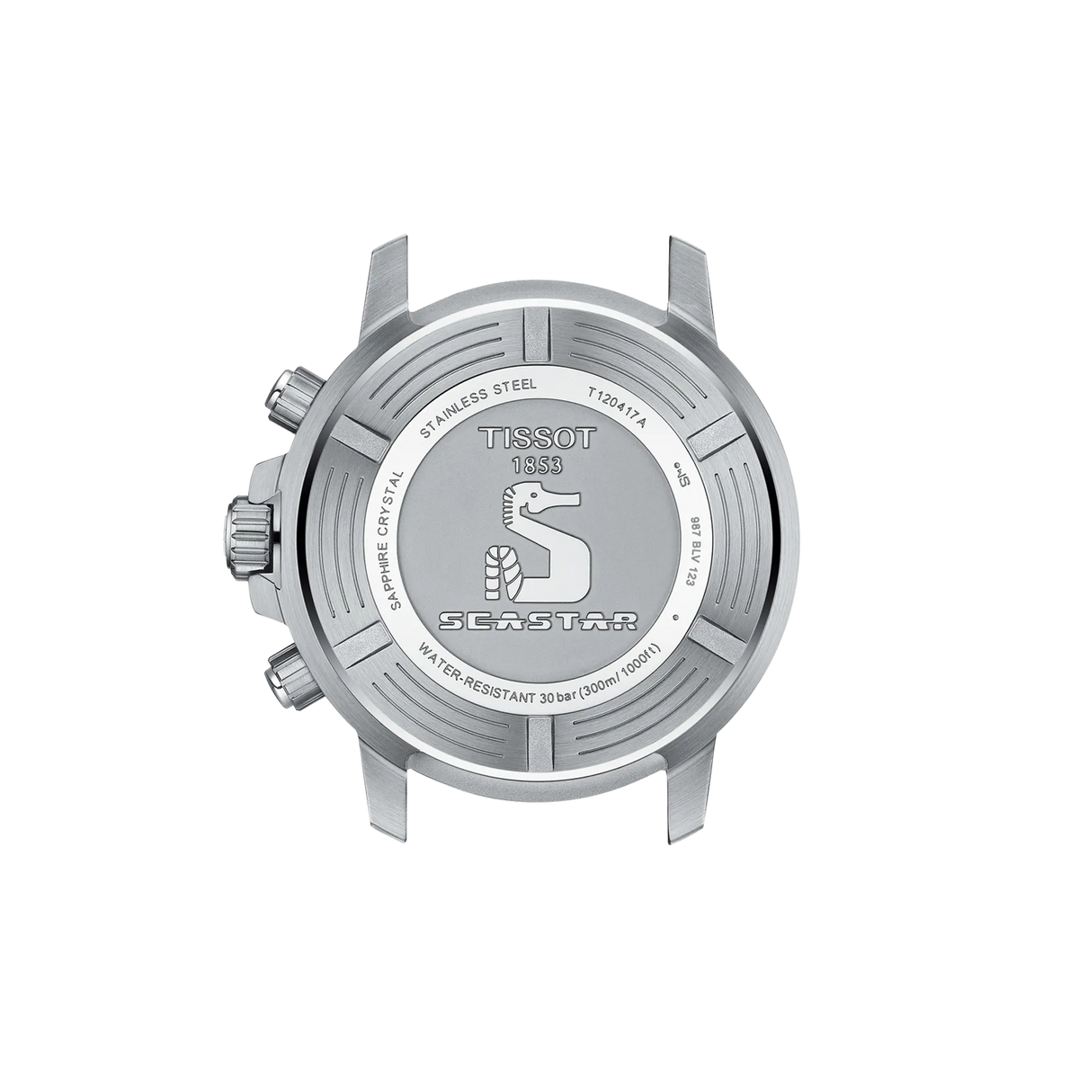 Side profile of 45.5mm round steel case and crown on Seastar 1000