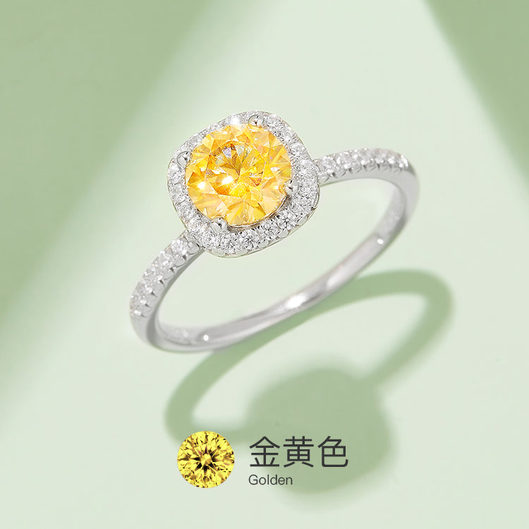 1ct Yellow Cushion Cut Moissanite Ring