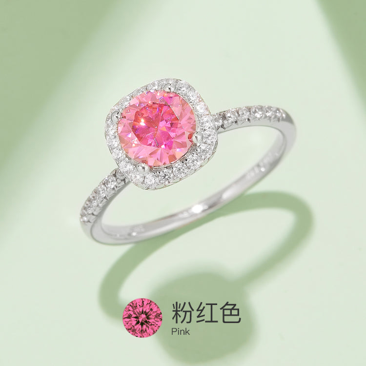 1ct Pink Cushion Cut Moissanite Ring