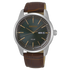 Seiko SNE529P1 green sunburst dial watch with steel case and leather strap