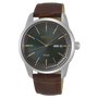 Seiko SNE529P1 green sunburst dial watch with steel case and leather strap
