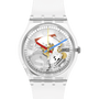 Swatch Clearly Gent SO28K100-S06 transparent skeleton dial quartz watch with multicoloured hands and clear polymer strap