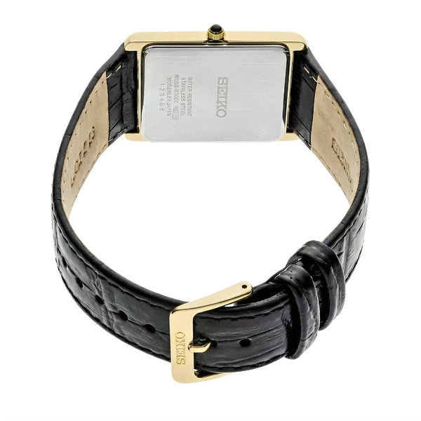 Seiko Classic Quartz Rectangular Gold-Tone Brown Leather Watch (SWR106P1)